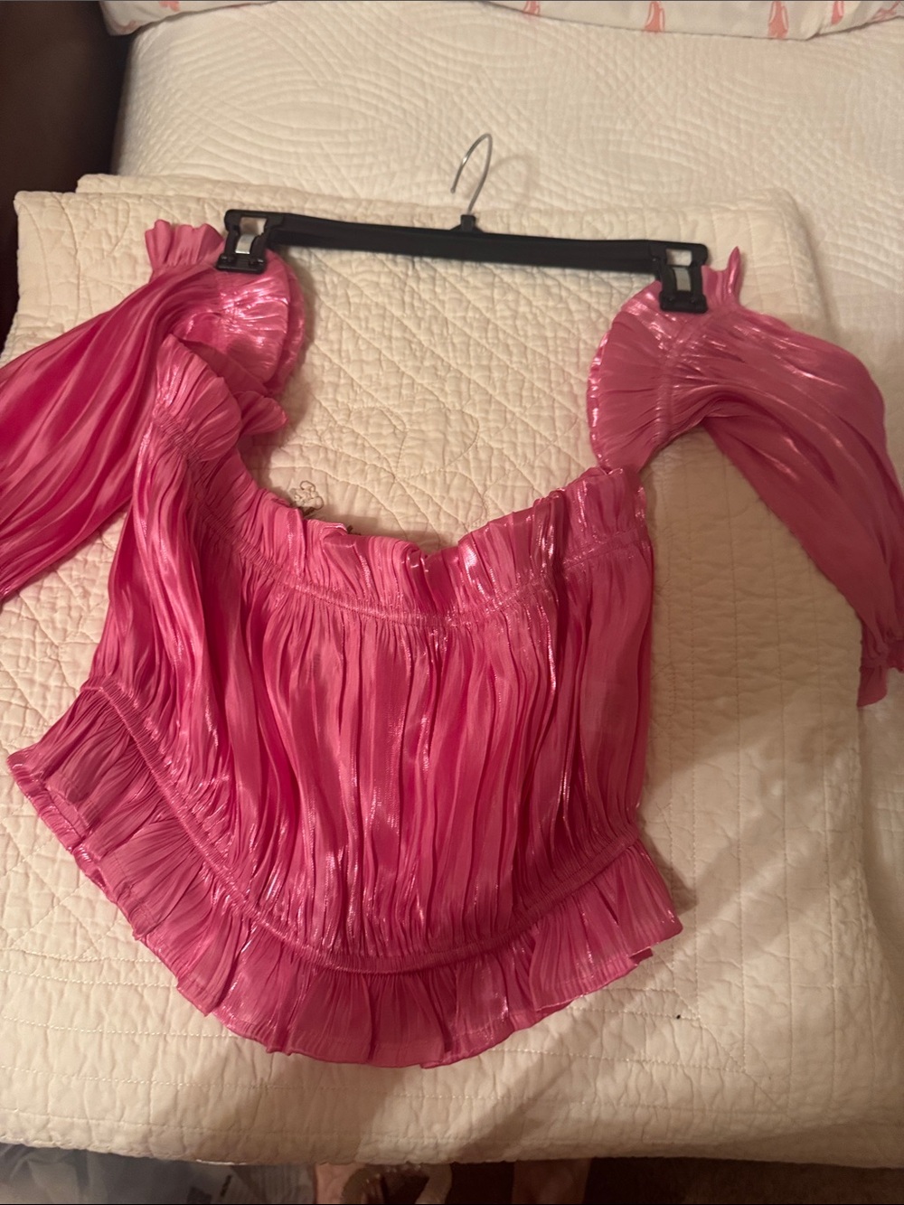 Pink Pleated Off-Shoulder Women's Top GLAM BRAND